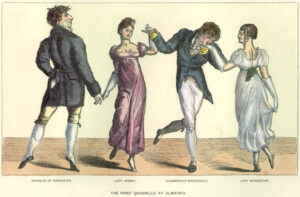 An illustration of two couples dancing
